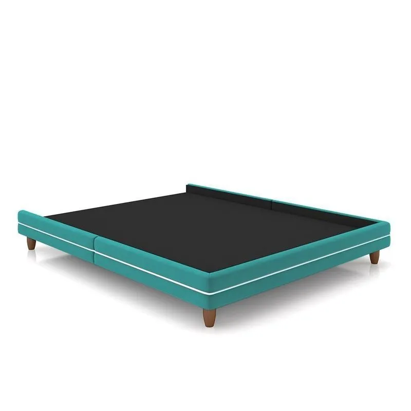 Cama Avulsa Para Colchão Casal Torres Pés Em Madeira Veludo Azul Turquesa G91 - Gran Belo
