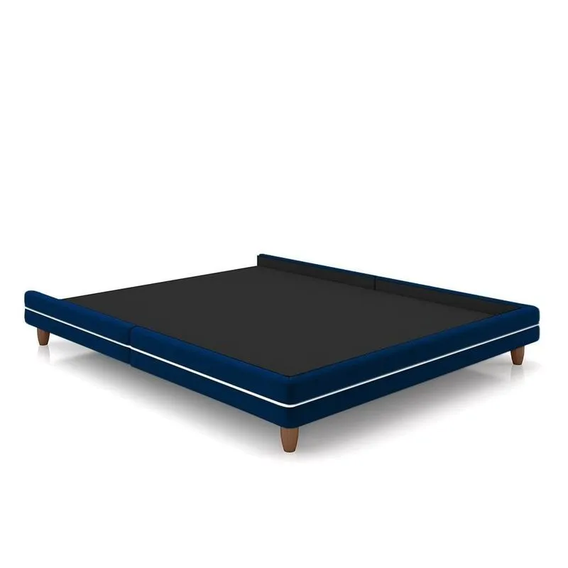 Cama Avulsa Para Colchão Queen Torres Pés Em Madeira Veludo Azul G91 - Gran Belo