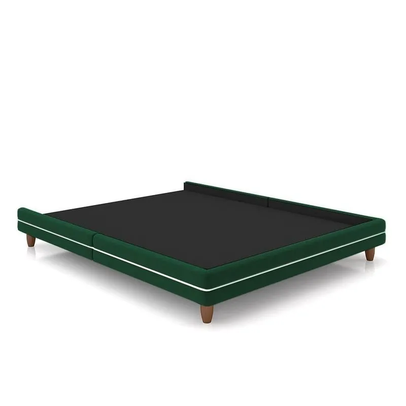 Cama Avulsa Para Colchão King Torres Pés Em Madeira Veludo Verde G91 - Gran Belo