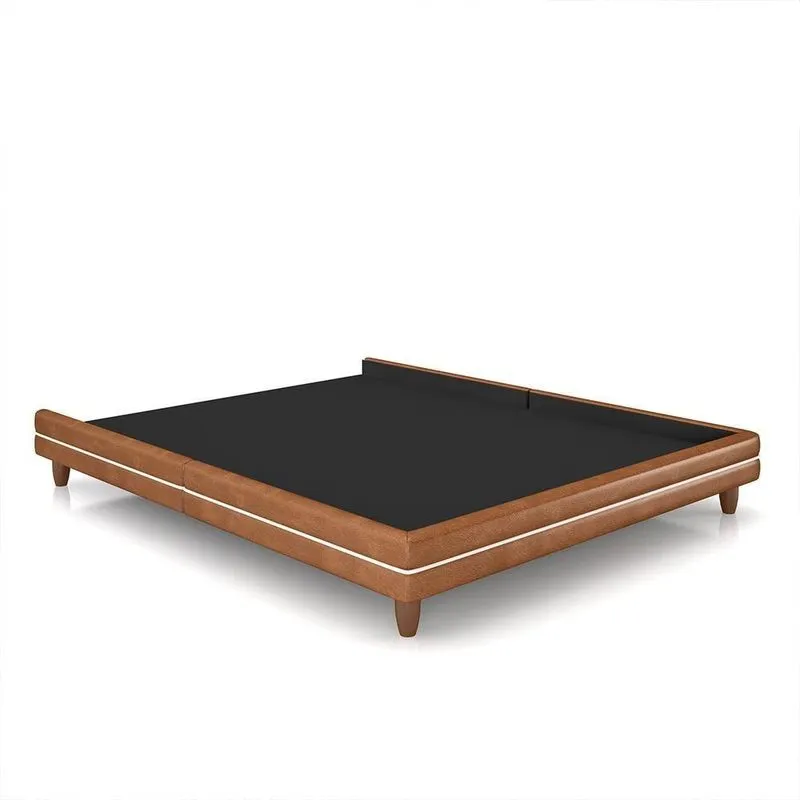 Cama Avulsa Para Colchão King Torres Pés Em Madeira Pu Caramelo G91 - Gran Belo