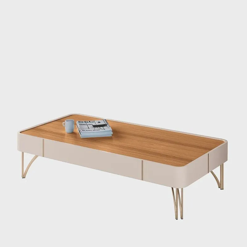 Mesa de Centro Decorativa Cadenza mdp/mdf Pés de Aço Off White/Cinamomo G26 - hb Móveis