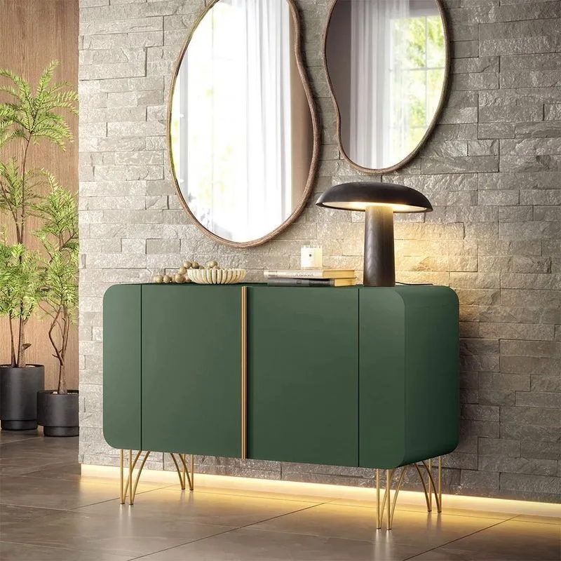 Buffet Decorativo Sala De Estar Bambino Mdp/mdf Pés Em Aço Verde Pistache G26 - Gran Belo