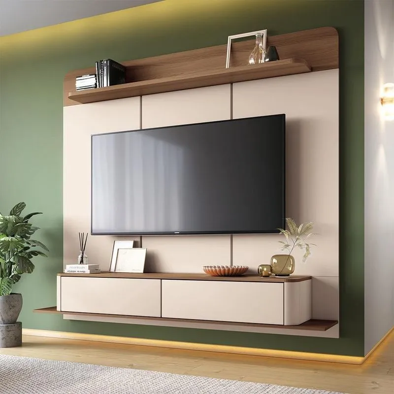 Home Painel Decorativo Suspenso Messier Para Tv Até 70 Polegadas Off White/castanho G26 - Gran Belo