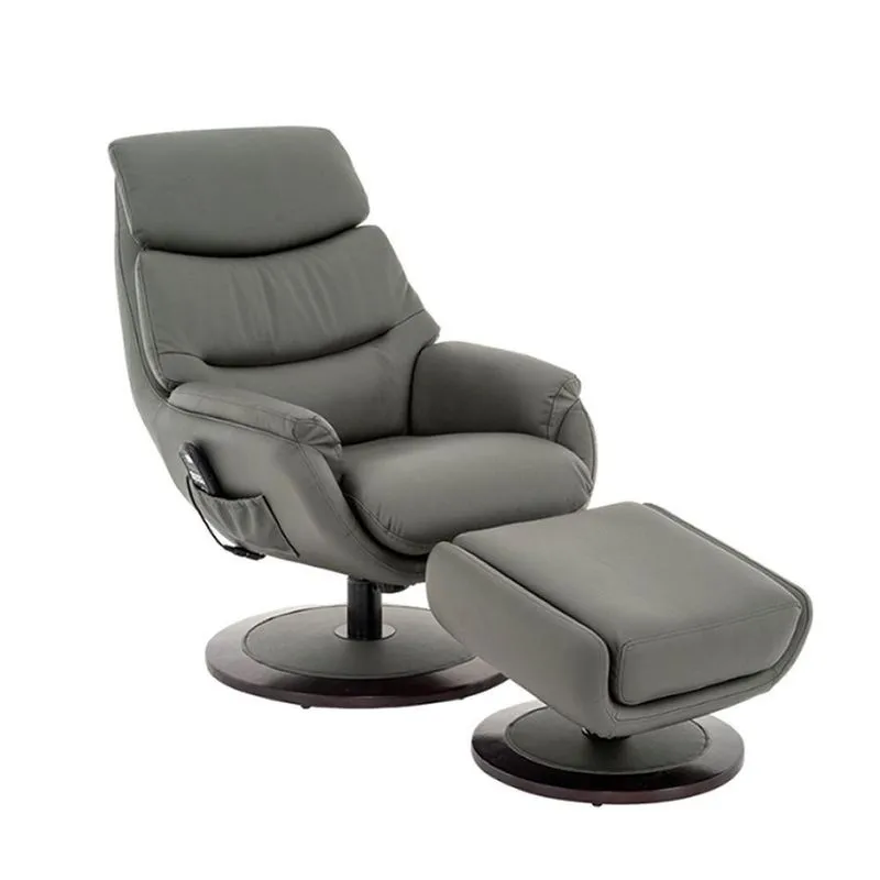 Poltrona De Massagem Giratória Alasca Com Aquecimento Apoio Para Os Pés Pu Cinza G56 - Gran Belo