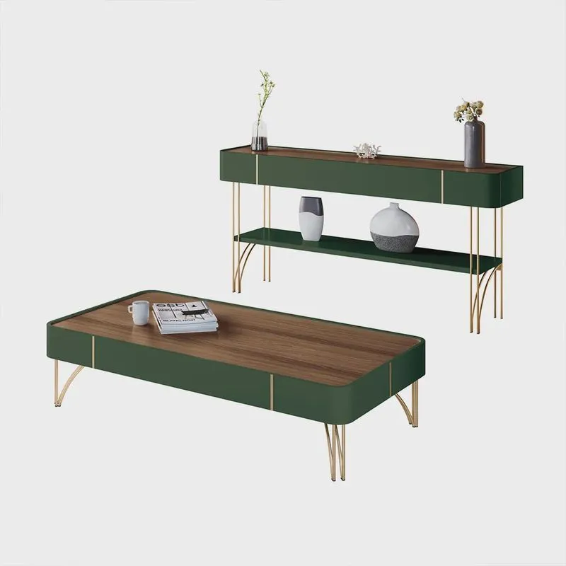 Conjunto Decorativo Aparador e Mesa de Centro Rennes Verde Pistache/Castanho G26 - Gran Belo
