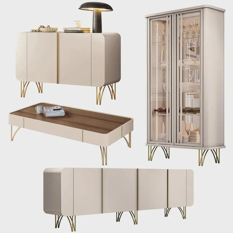 Conjunto 1 Cristaleira 2 Buffets e 1 Mesa de Centro Évora/Saluti/Benvenuto/Cadenza Off White/Castanho G26 - hb Móveis
