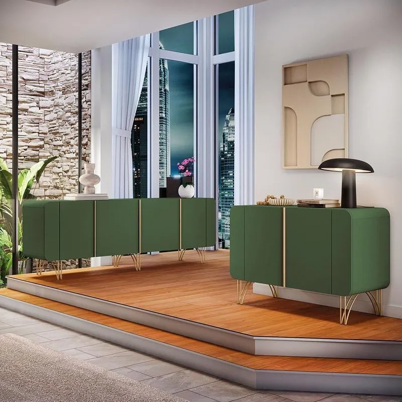 Conjunto Buffets Bambino/virginia Sala De Estar Mdp/mdf Pés Em Aço Verde Pistache G26 - Gran Belo