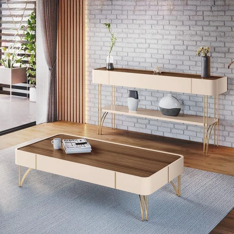 Conjunto Decorativo Aparador Mdp/mdf E Mesa De Centro Rennes Off White/castanho G26 - Gran Belo