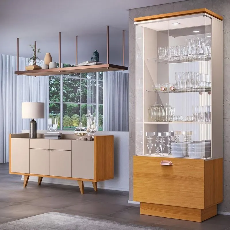 Conjunto Decorativo Cristaleira E Buffet Aparador Peggy/albâni Off White/cinamomo G26 - Gran Belo