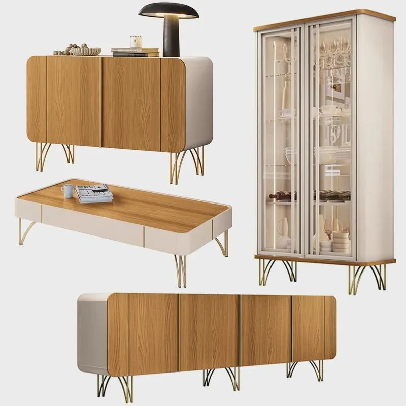 Conjunto 1 Cristaleira 2 Buffets e 1 Mesa de Centro Évora/Saluti/Benvenuto/Cadenza Off White/Cinamomo G26 - hb Móveis