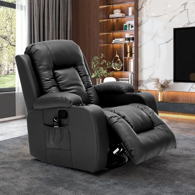 Poltrona Reclinável Giratória Austin G94 com Massagem Pu Preto Gran Belo - Gran Belo