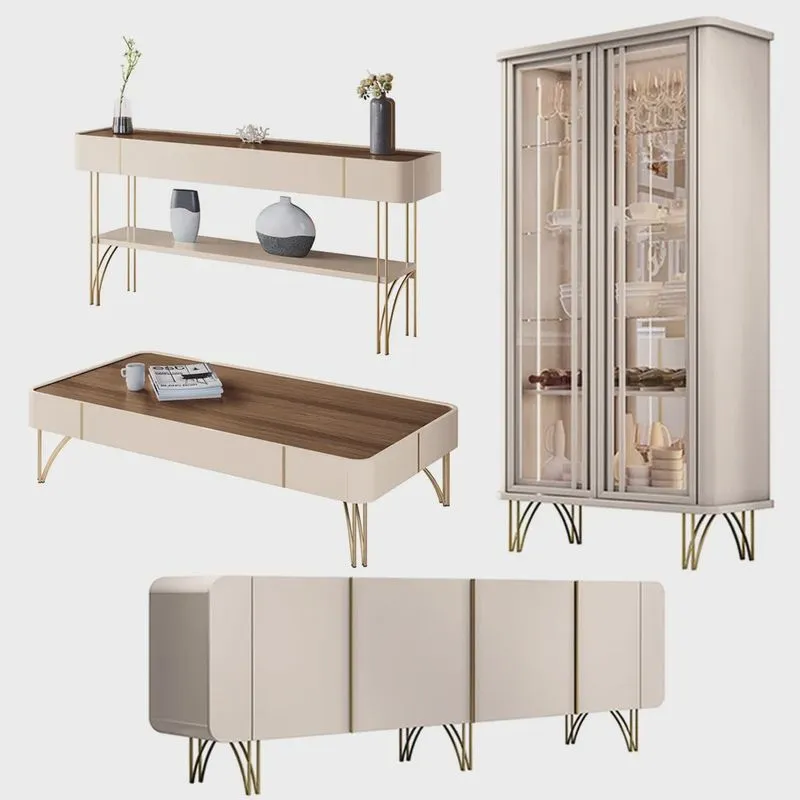 Conjunto 1 Cristaleira 1 Buffet 1 Aparador e 1 Mesa de Centro Évora/Saluti/Cadenza/Vivant Off White/Castanho G26 - hb Móveis