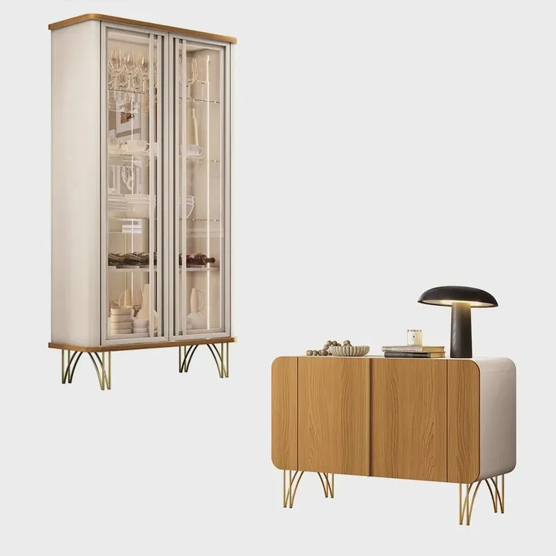 Conjunto 1 Cristaleira e 1 Buffet Decorativo Évora/Benvenuto Off White/Cinamomo G26 - hb Móveis