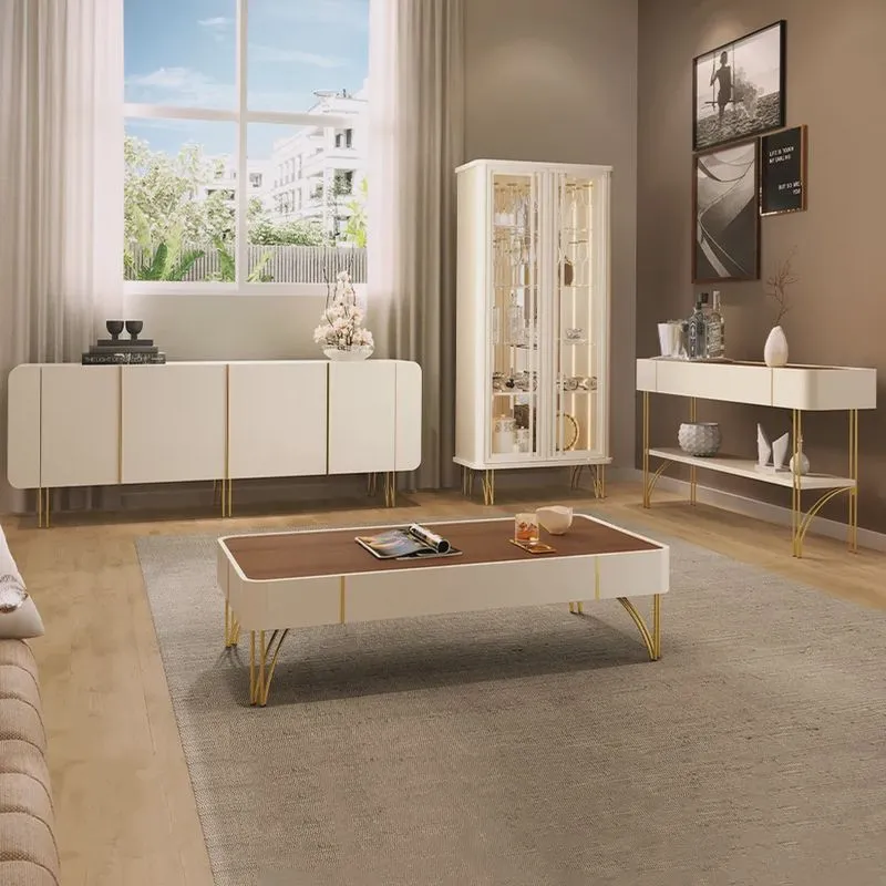 Conjunto 1 Cristaleira 1 Buffet 1 Mesa de Centro e 1 Aparador Texas/Virginia/Rennes Off White/Castanho G26 - Gran Belo