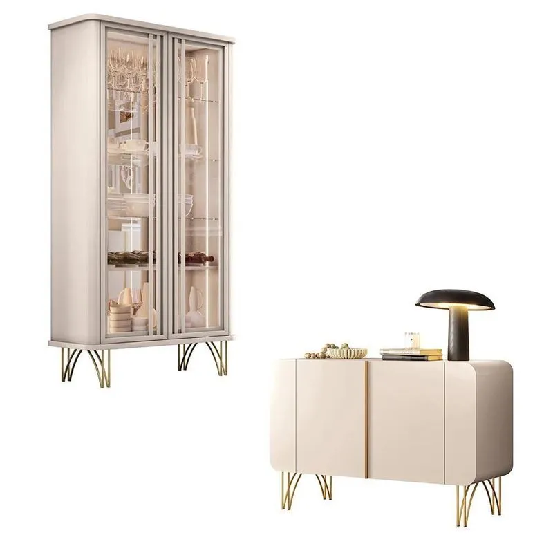 Conjunto 1 Cristaleira E 1 Buffet Decorativo Texas/bambino Off White G26 - Gran Belo