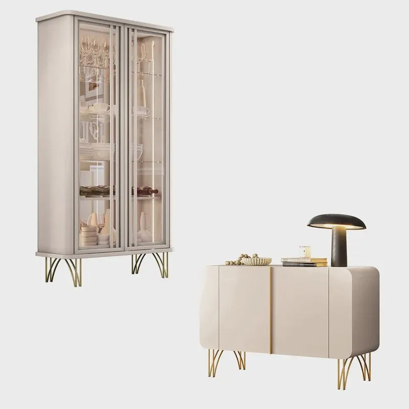 Conjunto 1 Cristaleira e 1 Buffet Decorativo Évora/Benvenuto Off White G26 - hb Móveis