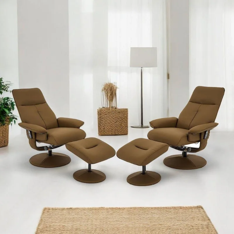 Kit 2 Poltronas Reclinável De Massagem Detroit Corino Caramelo Laura Lar