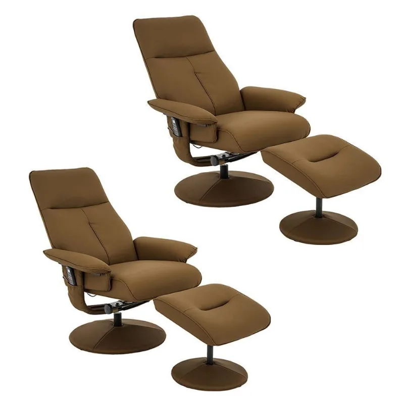 Kit 2 Poltronas Do Papai Elétrica Giratória Reclinável Nebraska Com Massagem Caramelo Rivatti