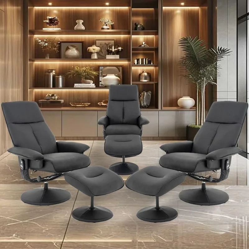 Kit 3 Poltronas Do Papai Reclinável Nebraska Pu Preto Com Massagem Elétrica Rivatti Móveis