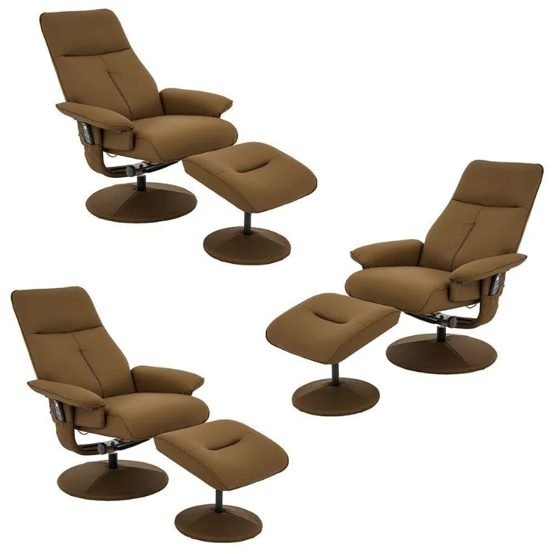Kit 3 Poltronas Do Papai Elétrica Giratória Reclinável Nebraska Com Massagem Caramelo