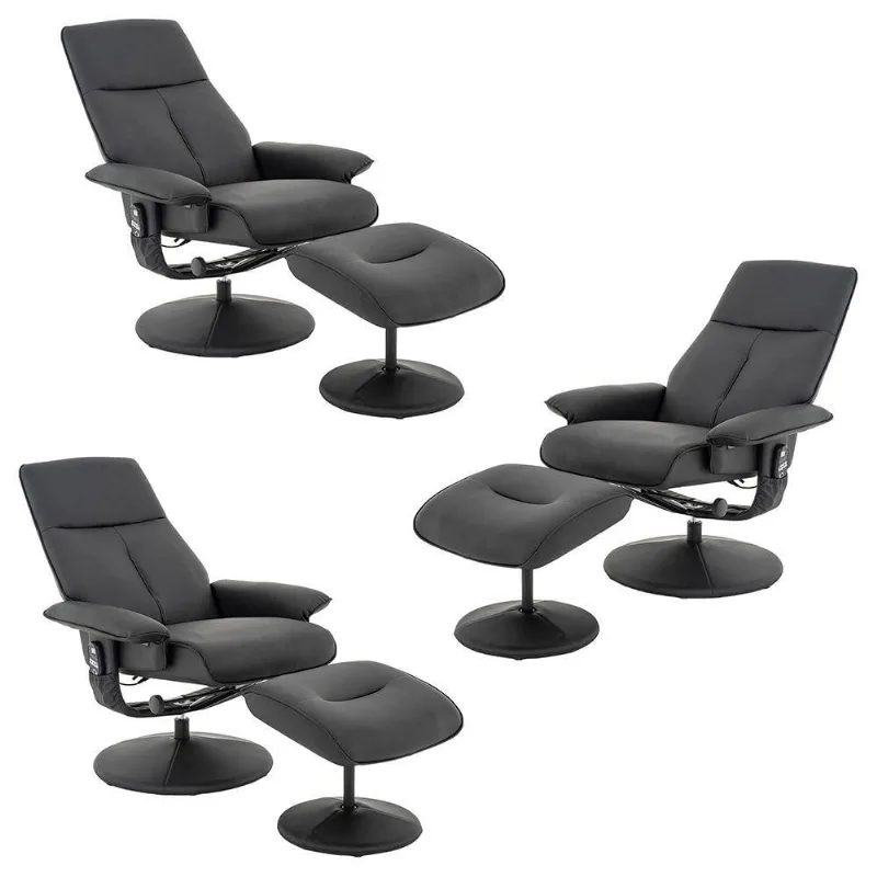 Kit 3 Poltronas Do Papai Reclinável Nebraska Pu Preto G56 Elétrica Giratória Com Massagem Preto