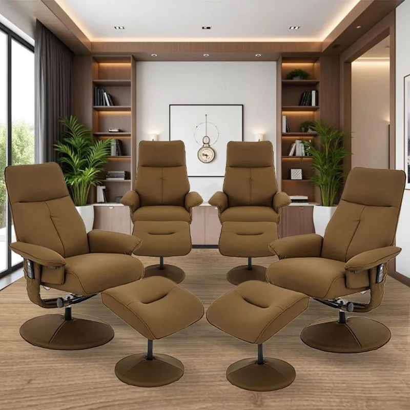 Kit 4 Poltronas Do Papai Nebraska G56 Com Massagem Elétrica Giratória Reclinável Caramelo