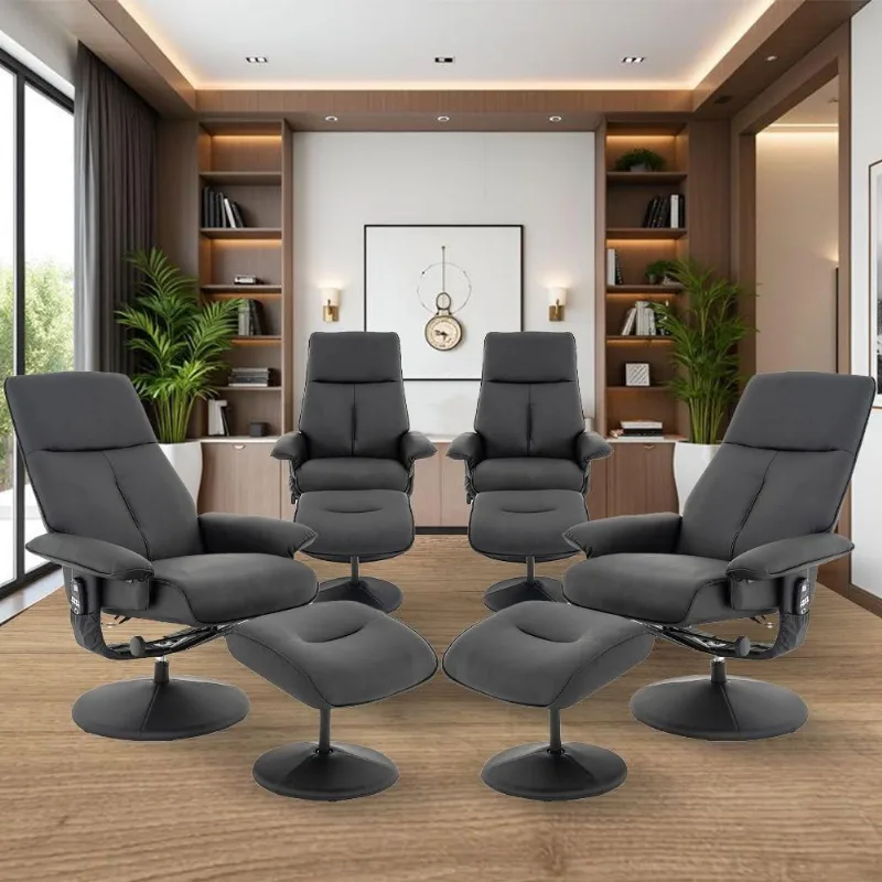 Kit 4 Poltronas Do Papai Reclinável Nebraska Pu Preto Com Massagem Giratória Rivatti