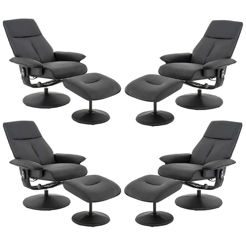 Kit 4 Poltronas De Massagem Detroit Pu Preto G56 Giratória Reclinável Preto Laura Lar