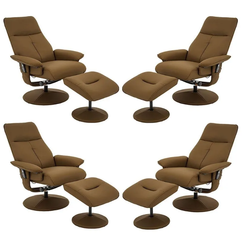 Kit 4 Poltronas De Massagem Detroit G56 Giratória Com Apoio Para Pés Pu Caramelo Laura Lar