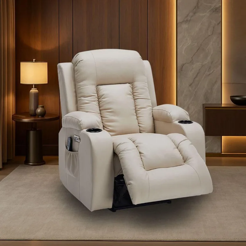 Poltrona Do Papai Elétrica Reclinável Com Massagem Aquecimento Miami G94 Pu Bege Gran Belo - Gran Belo