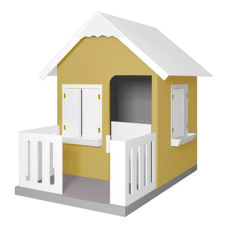 Casinha De Brinquedo Com Cercado E Floreiros L12 Em Mdf Amarelo Branco Gran Belo