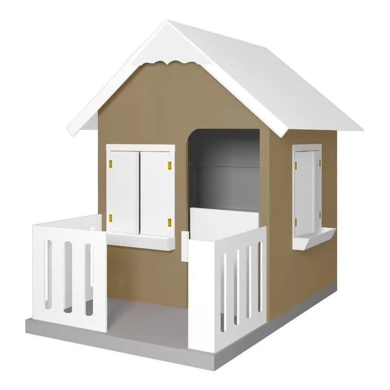 Casinha De Brinquedo L12 Com Cercado E Floreiros MDF Bege Gran Belo
