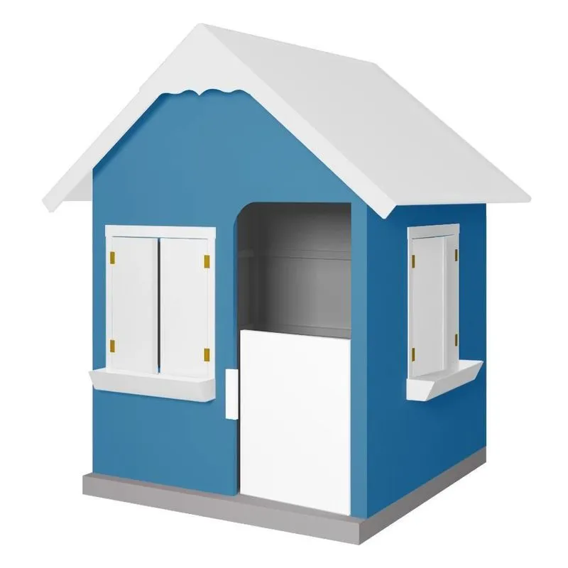 Casinha De Brinquedo Com Floreiros L12 Em Mdf Azul Claro E Branco Gran Belo