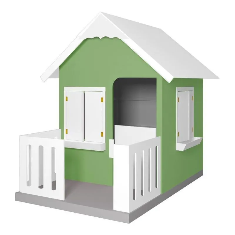 Casinha De Brinquedo Com Cercado E Floreiros L12 Mdf Verde E Branco Infantil Gran Belo