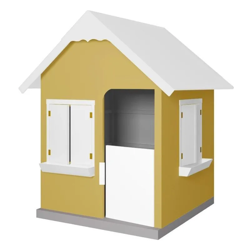 Casinha De Brinquedo Com Floreiros L12 Em Mdf Amarelo E Branco Para Crianças Gran Belo