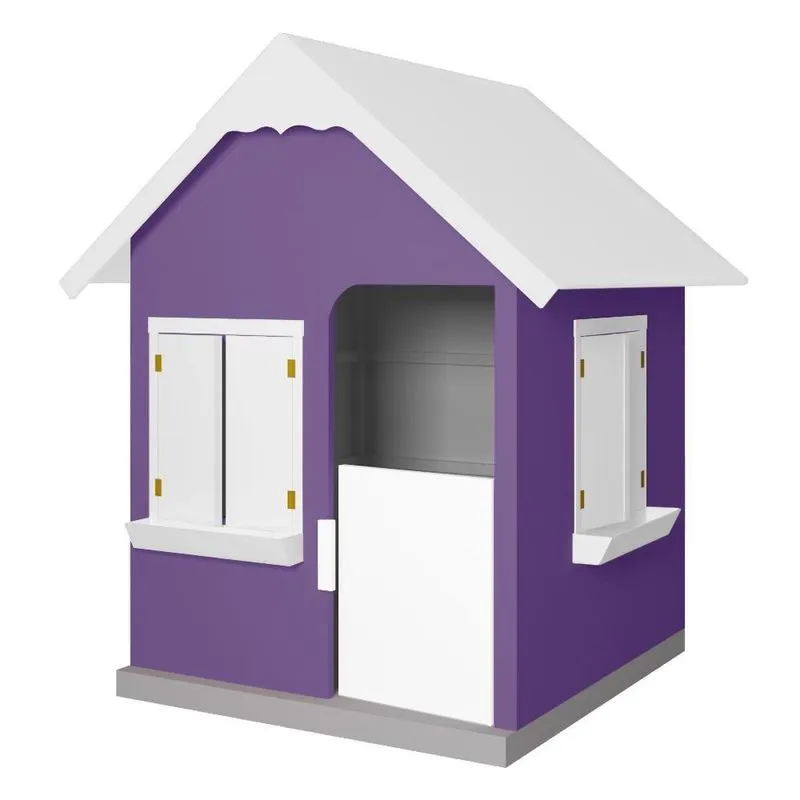 Casinha De Brinquedo Com Floreiros L12 Em Mdf Lilás E Branco Para Crianças Gran Belo