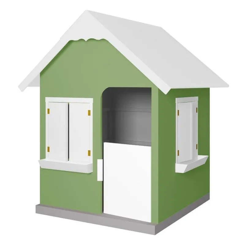 Casinha De Brinquedo Com Floreiros L12 Em Mdf Verde E Branco Gran Belo