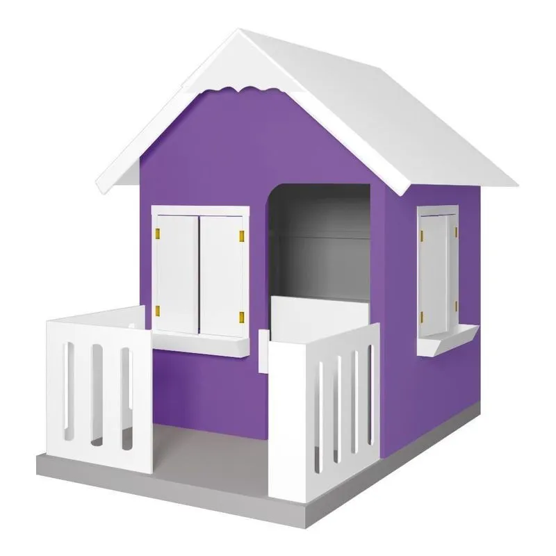 Casinha De Brinquedo Com Cercado E Floreiros L12 Mdf Lilás E Branco Infantil Gran Belo