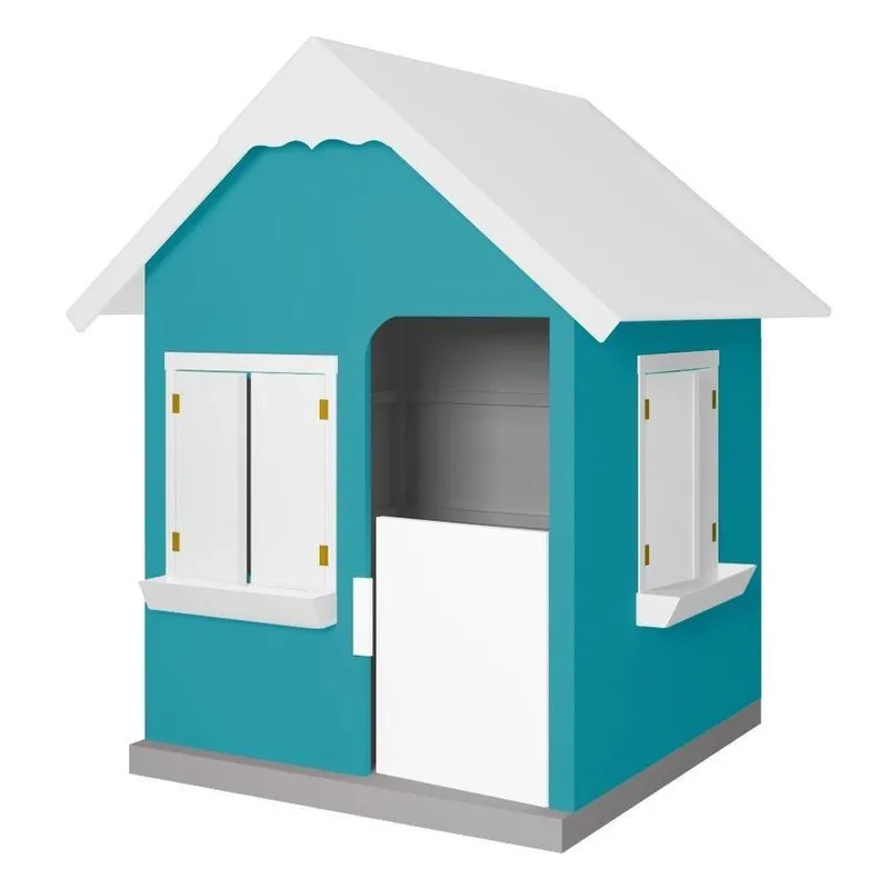 Casinha De Brinquedo Com Floreiros L12 Em Mdf Turquesa E Branco Gran Belo