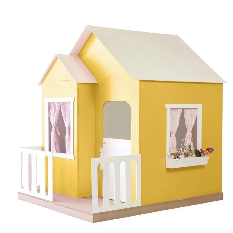 Casinha De Brinquedo Infantil Artesanal L12 Com Janela Lateral Amarelo Branco Gran Belo