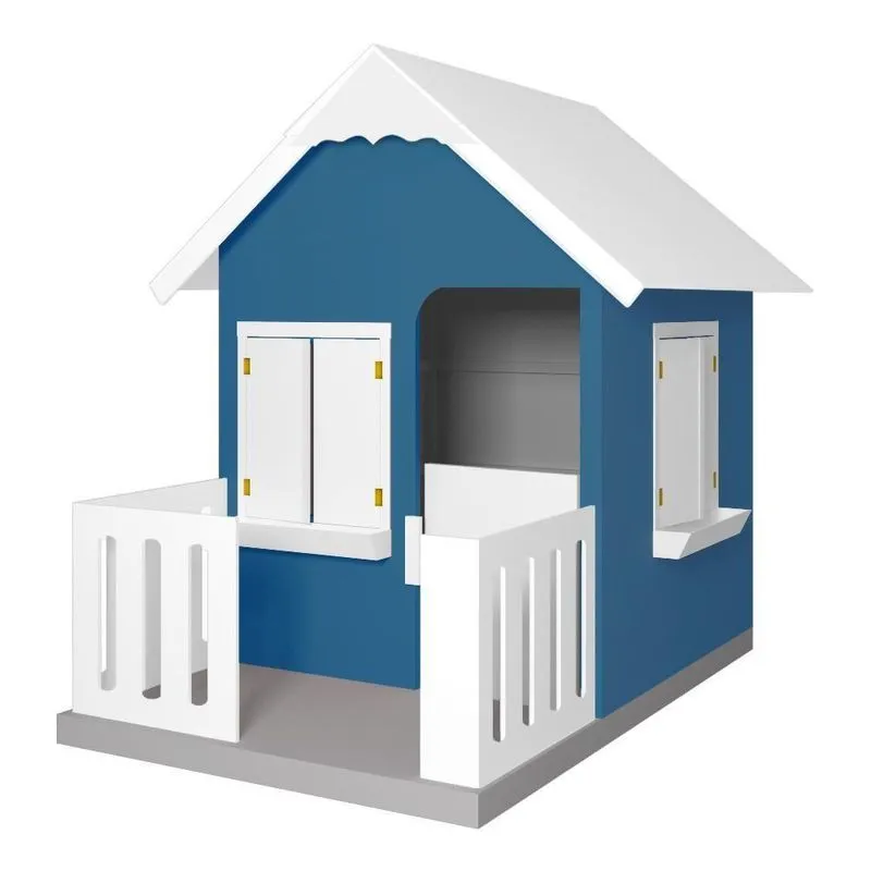 Casinha De Brinquedo L12 Com Cercado Floreiros MDF Azul Gran Belo
