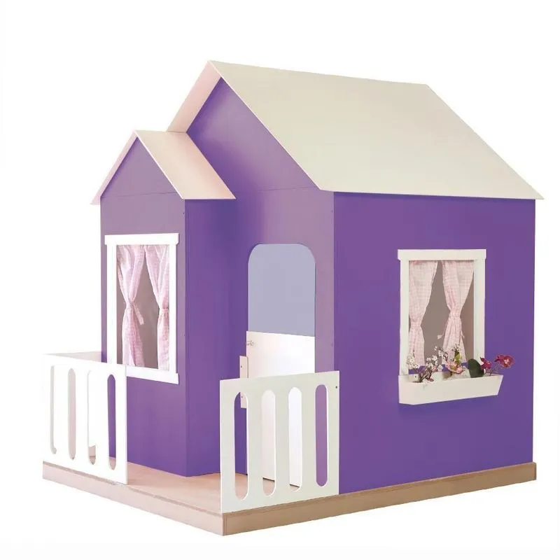 Casinha De Brinquedo Infantil L12 Com Janela Lateral Cortinas Mdf Roxo Branco Gran Belo