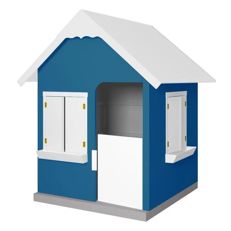 Casinha De Brinquedo Com Floreiros L12 Mdf Azul E Branco Infantil Gran Belo