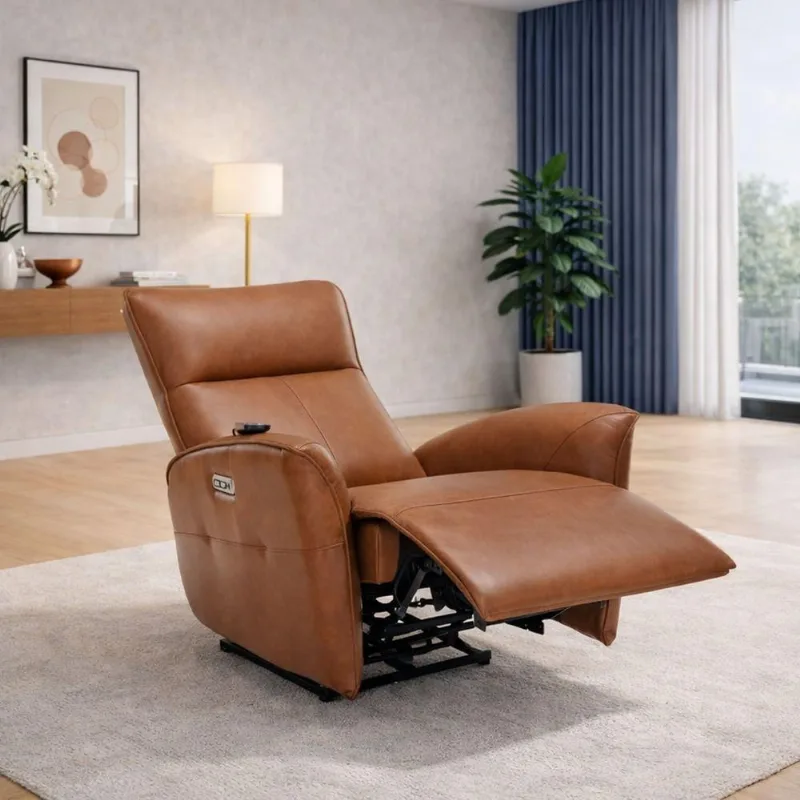 Poltrona Quebec Reclinável Elétrica com Massagem PU Caramelo com Rodízios Gran Belo