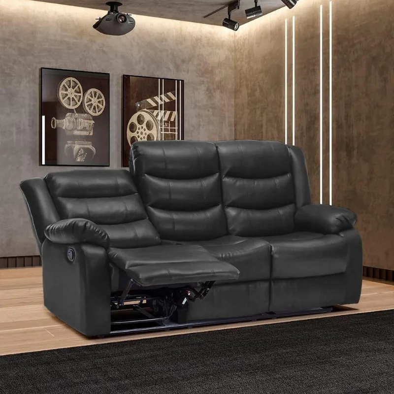 Poltrona Reclinável 3 Lugares Hollywood G94 com Massagem e Aquecimento Pu Preto Gran Belo - Gran Belo