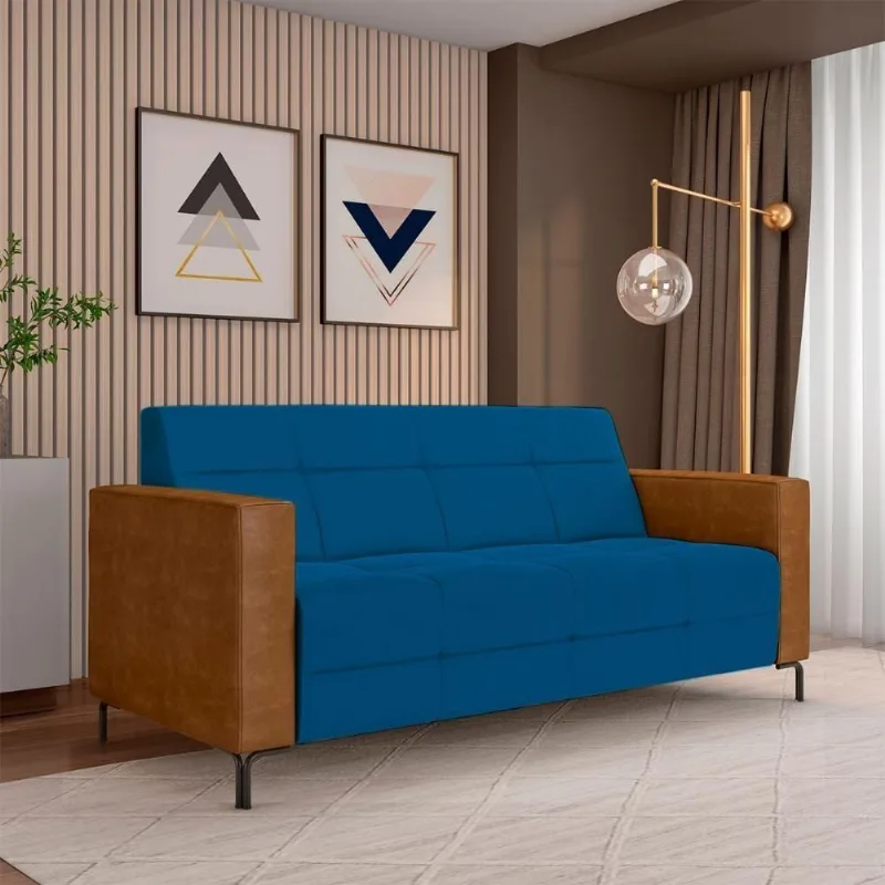 Sofá Houston 2 Lugares 200cm Azul em Veludo com Pés em Metal Gran Belo - Gran Belo