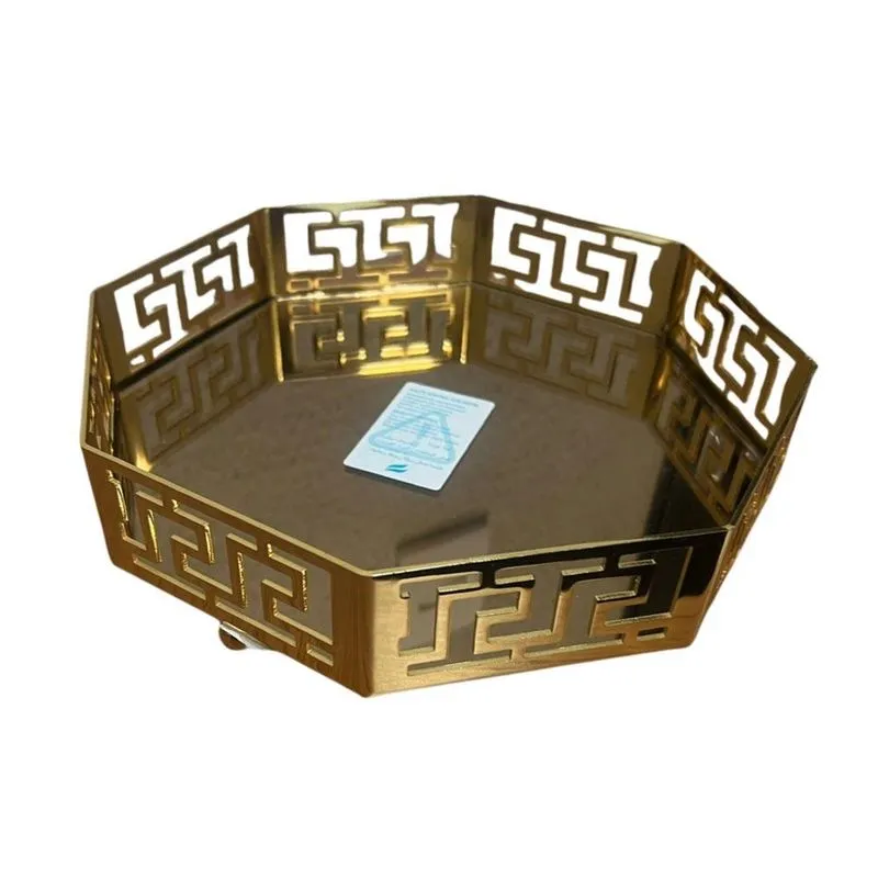 Bandeja Decorativa Em Aço Inoxidável Nice Octagonal Com Espelho Dourado G95 - Gran Belo