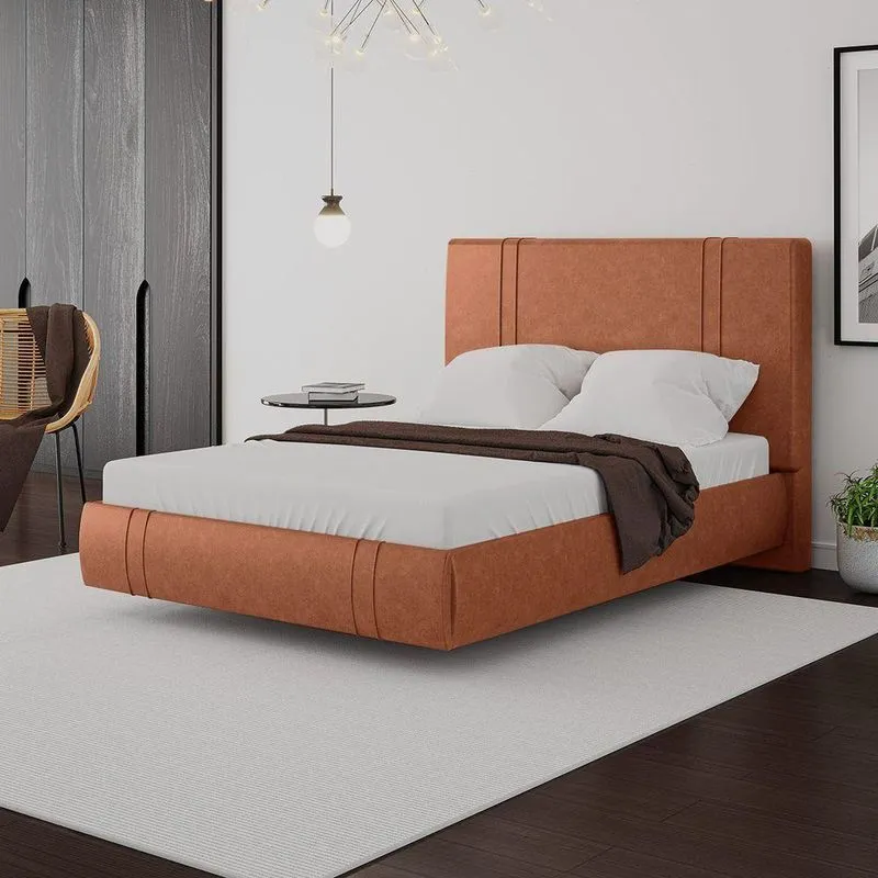 Cama Box Casal Aspen Cabeceira Estofada Base Flutuante PU Telha Gran Belo