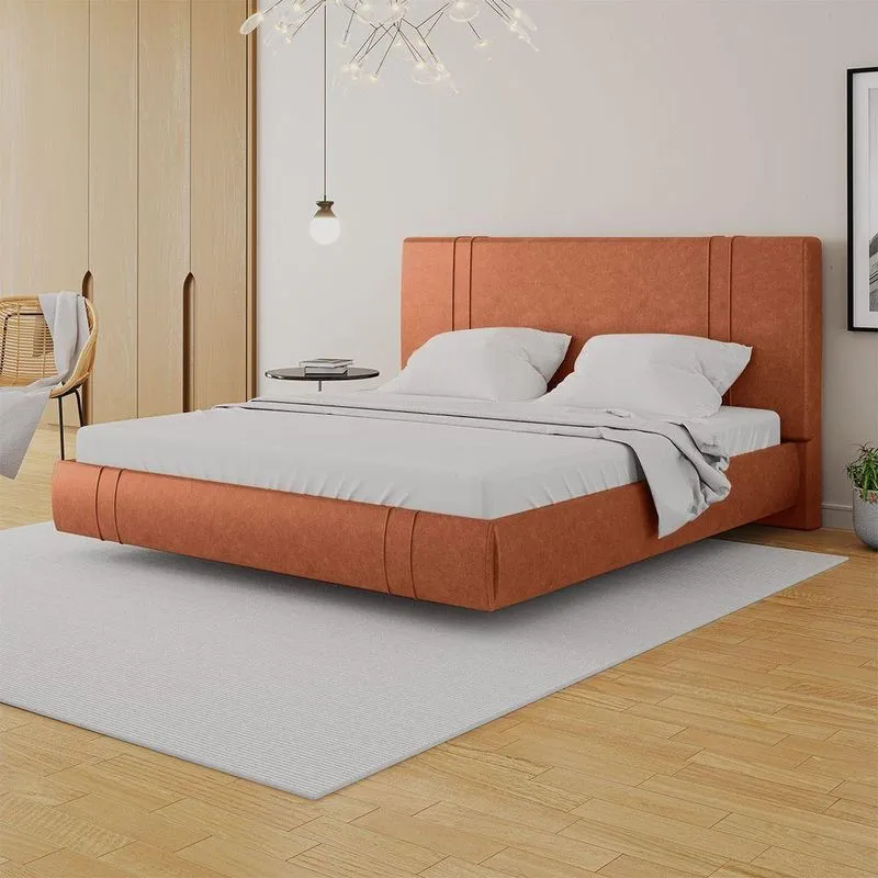Cama Box King Aspen Base Flutuante Cabeceira Estofada Pu Brilho Telha Gran Belo