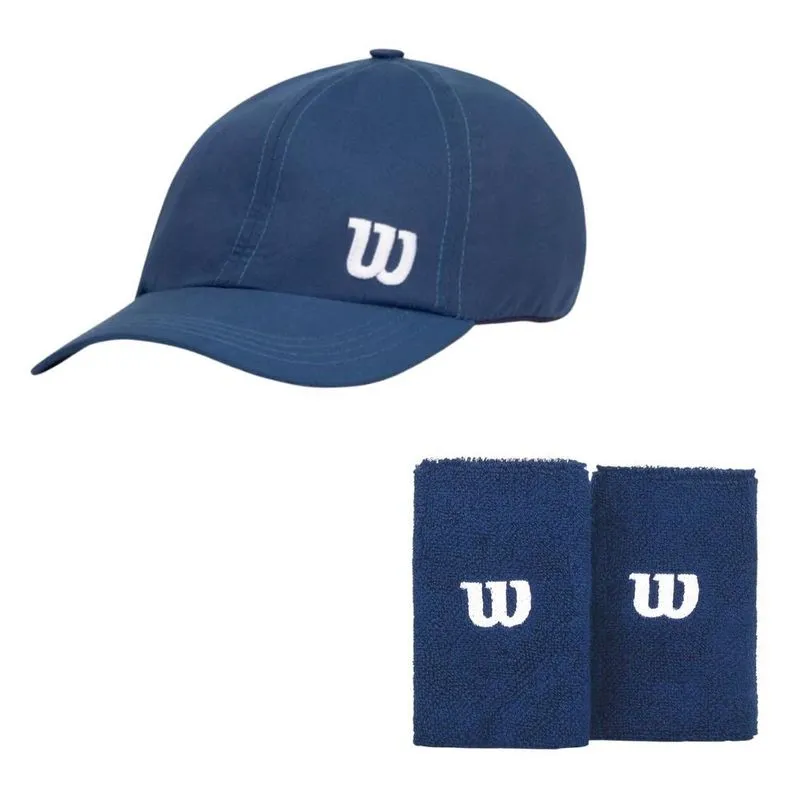 Kit Tenista - Boné E Munhequeiras Wilson Azul - Original